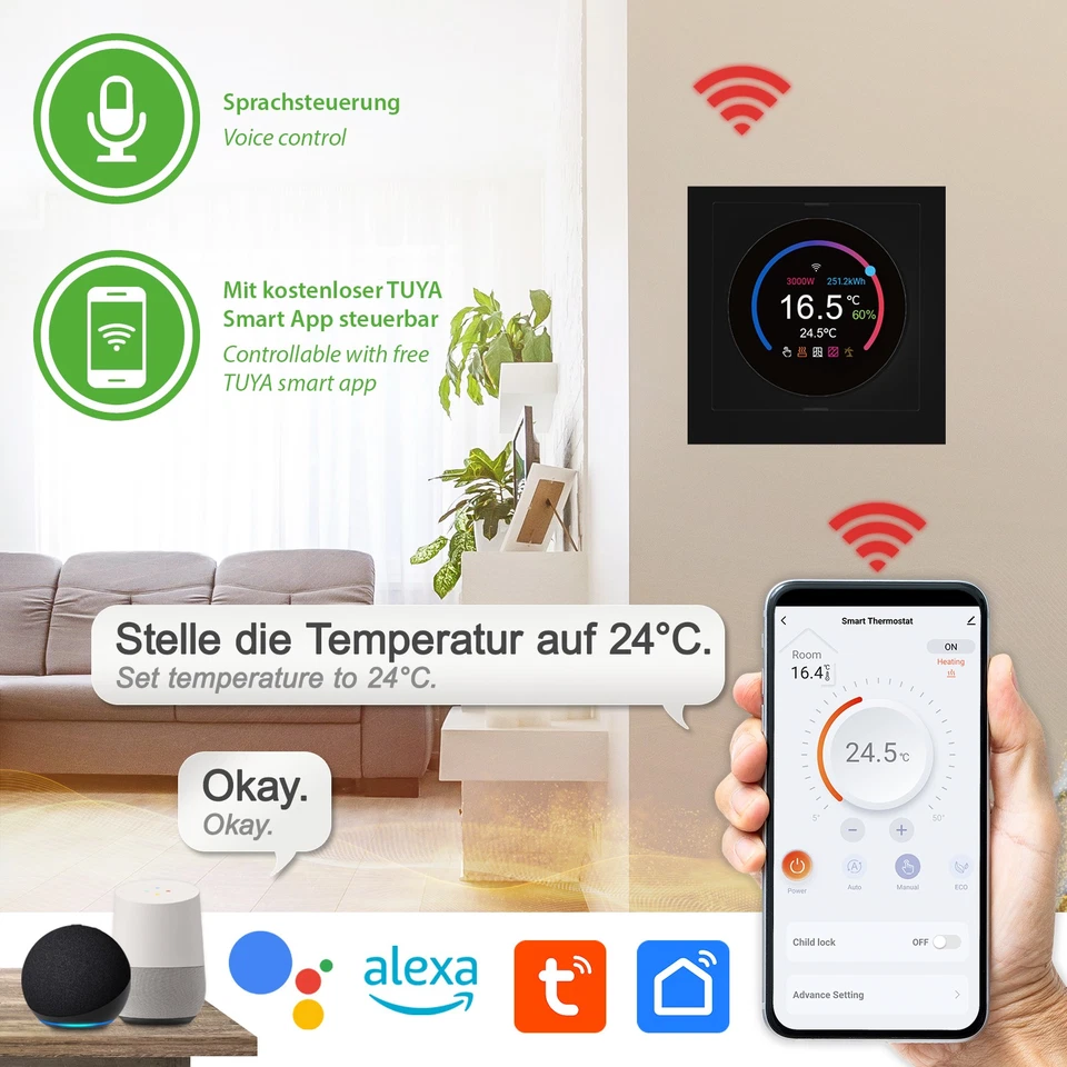 Smart WiFi Raumthermostat Fussbodenheizung Temperaturregler Thermostat Tuya App - Bild 4 von 4