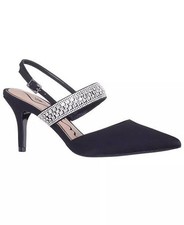 Nina Black Satin Slingback Pumps 8M New in Box Elegant Evening Shoes