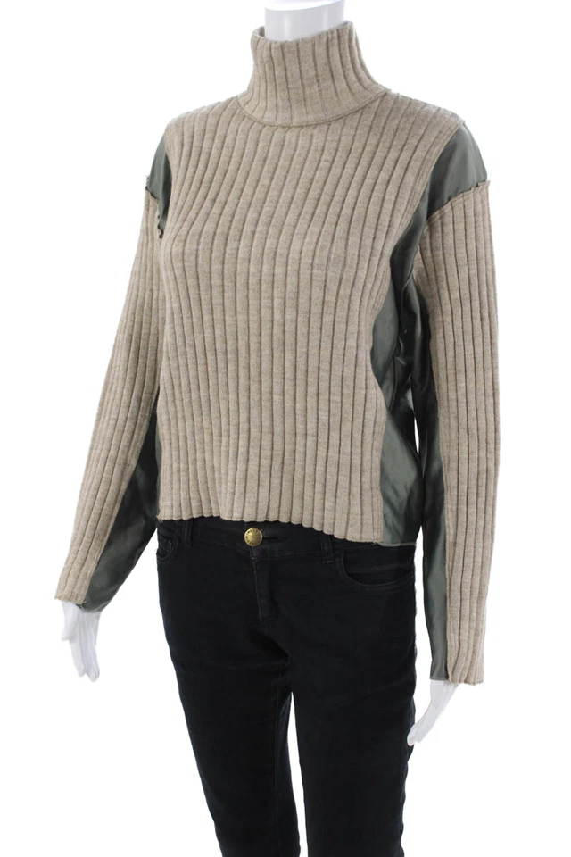 Suéter Acanalado Zara Mujer Manga Larga Cuello Simulado Borde Satinado Marrón Gris Mediano Foto 2 de 4