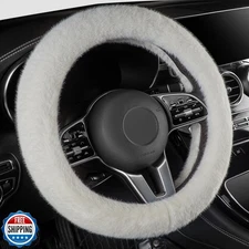 LACDL Fuzzy Winter Steering Wheel Covers for Women, Warm Cute Fluffy Car Whee