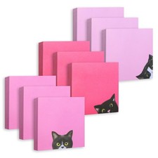 9 Pack Cat Sticky Notes Set 3x3in Pink Self-Stick Adhesive Memo Pads Cute School