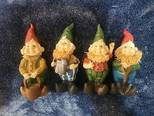 Vintage Set of 4 Elf Pixie Leprechaun Gnome Figurine Statues