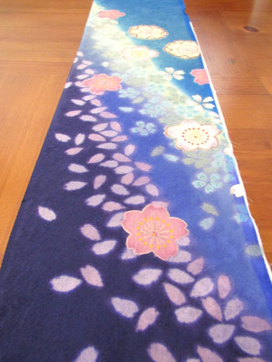 Yuzen Ao Rinzu Donsu Luster Furisode Japanese Kimono Fabric 100% Silk 66''L #H76