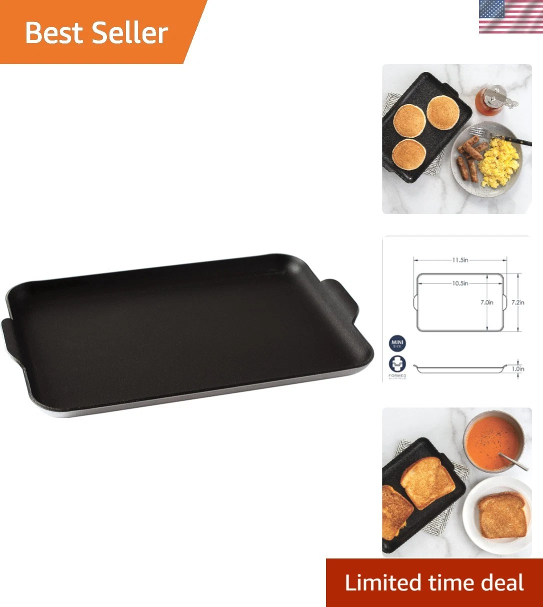 Lightweight Portable Mini Griddle - Nonstick & Dishwasher Safe for Easy Use