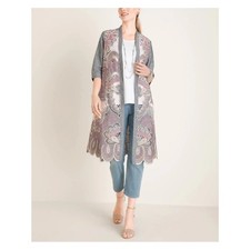Chico's Embroidered Lace Cutout Scalloped Hem Linen Cotton Kimono Jacket Large
