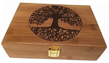 Keepsake Box - Wooden Keepsake Box with Hinged Lid - Engraved Tree of Life
