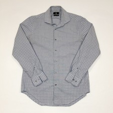 Calvin Klein Men's Slim Fit Blue/Gray Check Dress Shirt 15 34/35 Long Sleeve