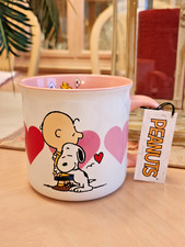 TAZZA DA CAFFÈ IN CERAMICA MARRONE ARACHIDI SNOOPY HUGGING CHARLIE WOODSTOCK AMORE CUORI