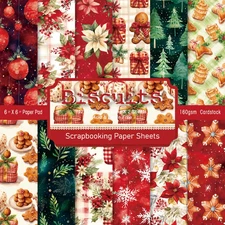 24 Sheets Christmas Biscuit Patterned Paper, 6" X 6" Christmas Scrapbooking Supp