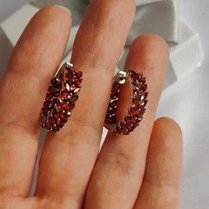 Authentic 2Ct Marquise Cut Lab-Created Garnet Huggie Hoop Earrings 14k White Gold Plated