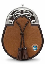 Scottish Real Cowhide Leather Full Dress Kilt Sporran Silver Celtic Cantle