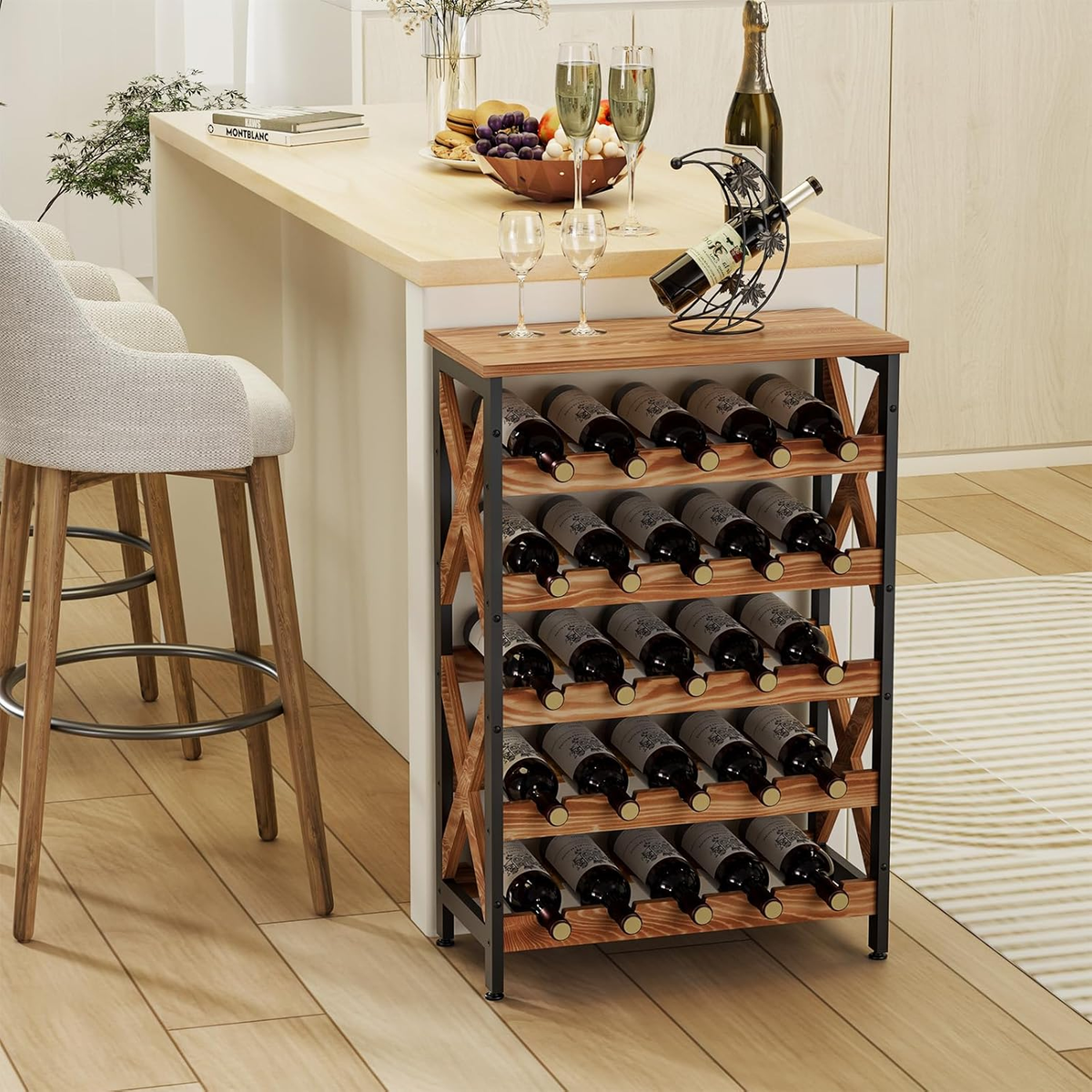 Rustic 25-Bottle Freestanding Wine Rack - 5 Tier Tall Storage for Cellar &  Kitch | eBay