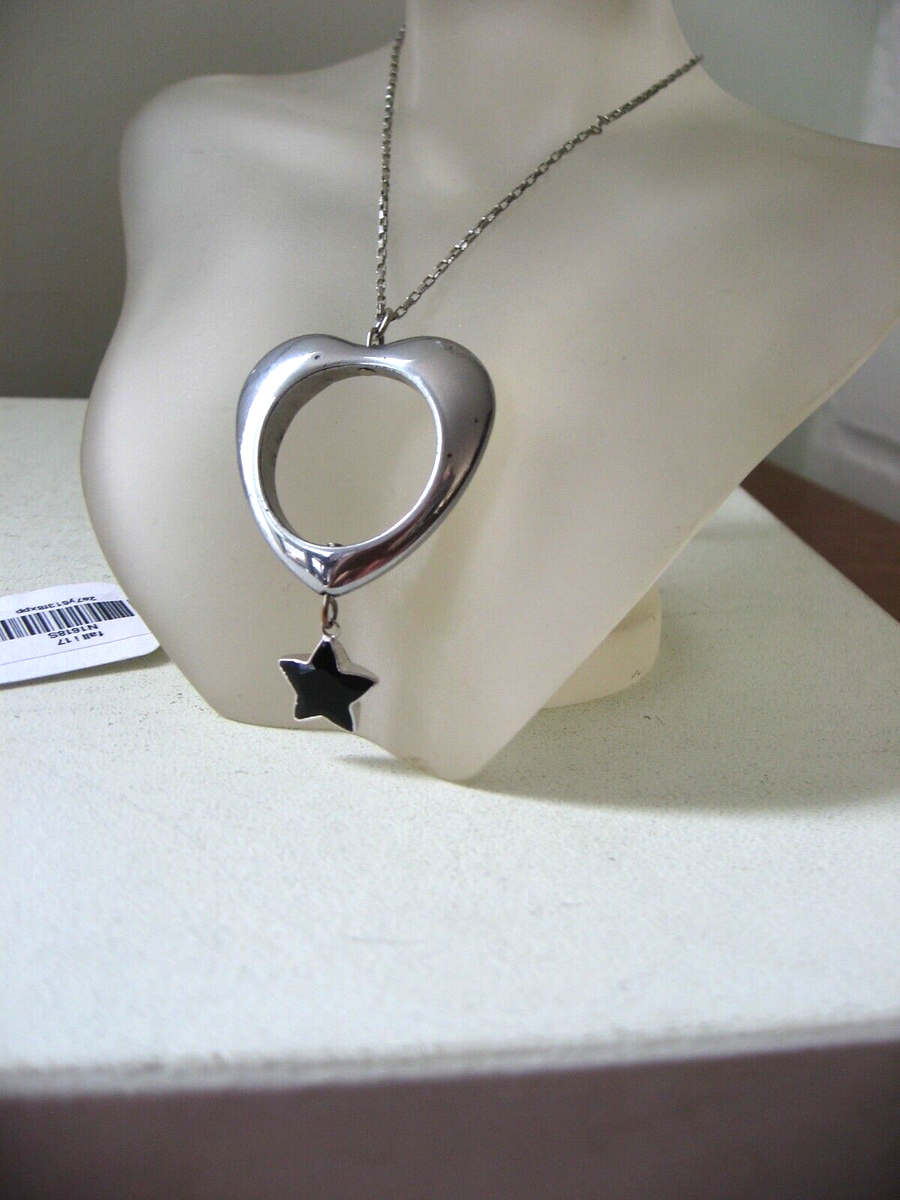Vanessa Mooney Necklace Ursa Open Silver Heart Pendant Black Star