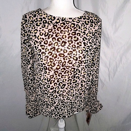 Nanette Lepore Gepard Print Top Bluse Medium Neu mit Etikett Glockenärmel Detail gefüttert M - Bild 1 von 5