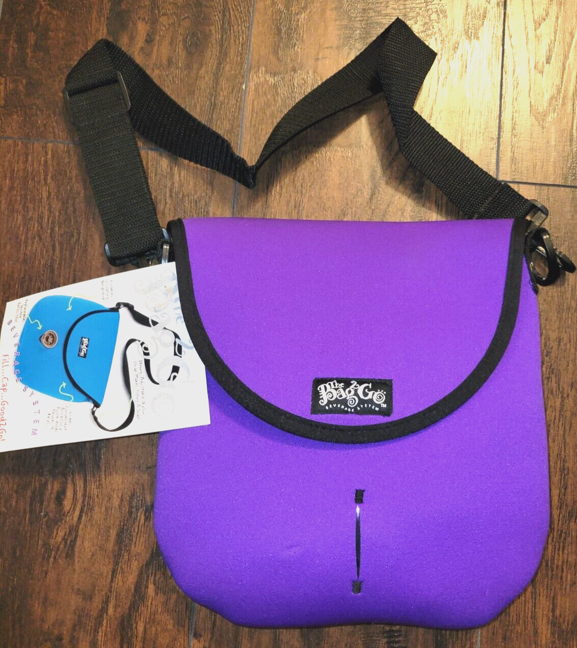 Shoulder Bag Purse w/ Plastic Bag Drink Dispenser Insert Hike Park Beach Purple-image