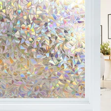 Haton Window Privacy Film, Stained Glass Rainbow Film Decorative Window Clings, 