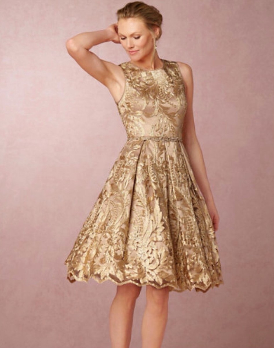 Anthropologie BHLDN Rosa Gold Dress Eliza J Size 6 | eBay