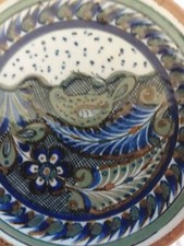 Xochiquetzal Mexico Pottery or Decorative Plate Signed 6" Blue Green Bird