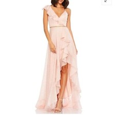 MAC DUGGAL Embellished Long Formal Dress V-Neck A Line Gown Maxi Pink Size 0