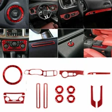 19Pcs Red Carbon Fiber Full Interior Set Cover Trim For Dodge Charger 2011-2014
