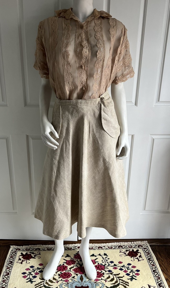 Vintage 1970s Koos van den Akker Three Piece Beige Linen & Lace