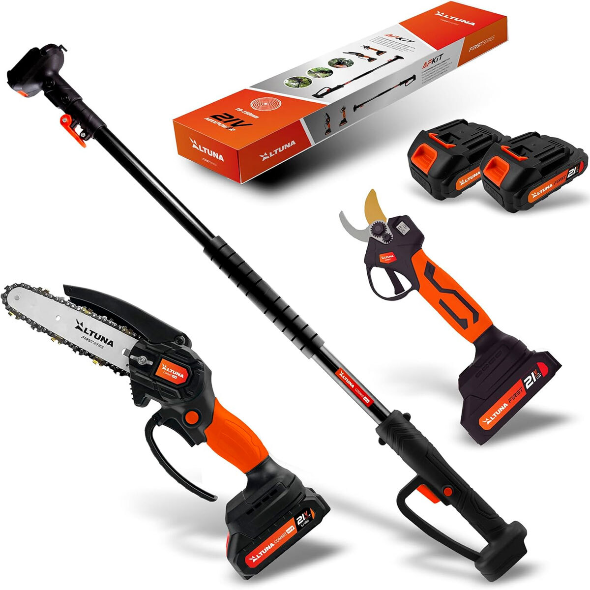 KIT POTATURA FORBICE A BATTERIA + SEGHETTO A BATTERIA + ASTA TELESCOPICA Altuna