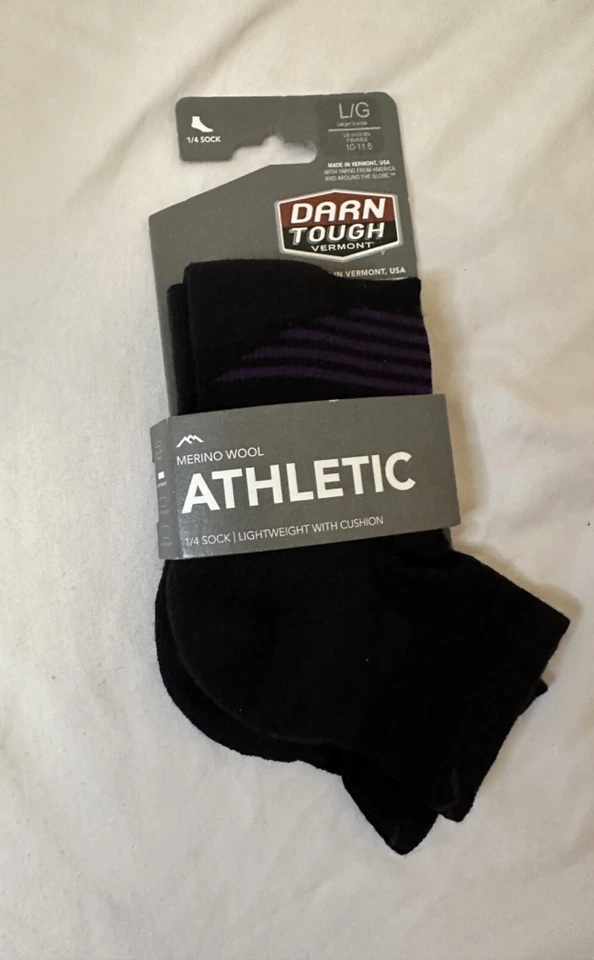 Calcetines deportivos Darn Tough 1/4 para mujer talla L (10-11,5) 1107 negros LW EE. UU. Foto 4 de 4