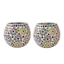 Handmade Antique Mosaic Votive Tea Light Glass Candle Holder Home Party Decor