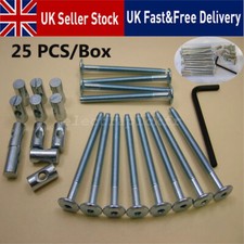 Bed / cot bolts 12 sets of M6 x 75mm bolt, allen key & 14mm barrel nut= 25 items