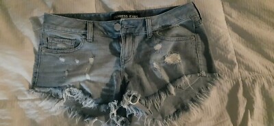 Express Jeans, Womens Jean Shorts, Distressed, Size 2, Medium Wash