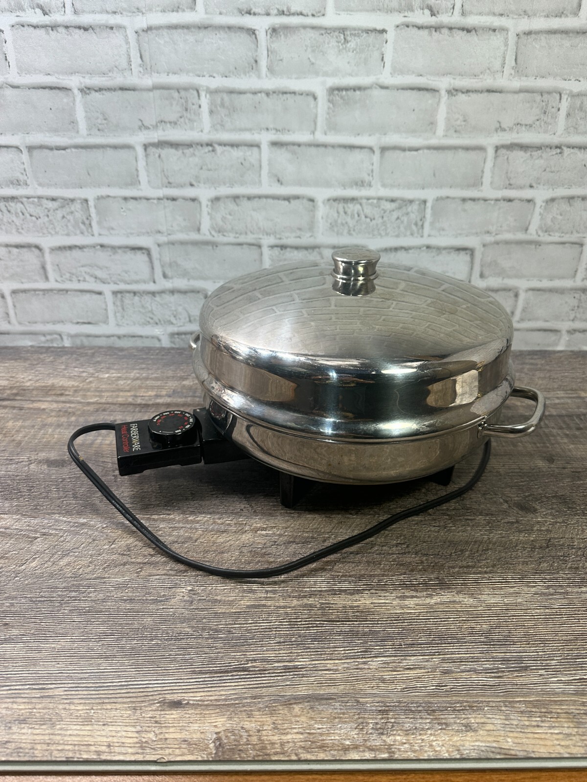 Vtg Farberware Stainless Steel 12" Electric Skillet w/ Lid Model 344A