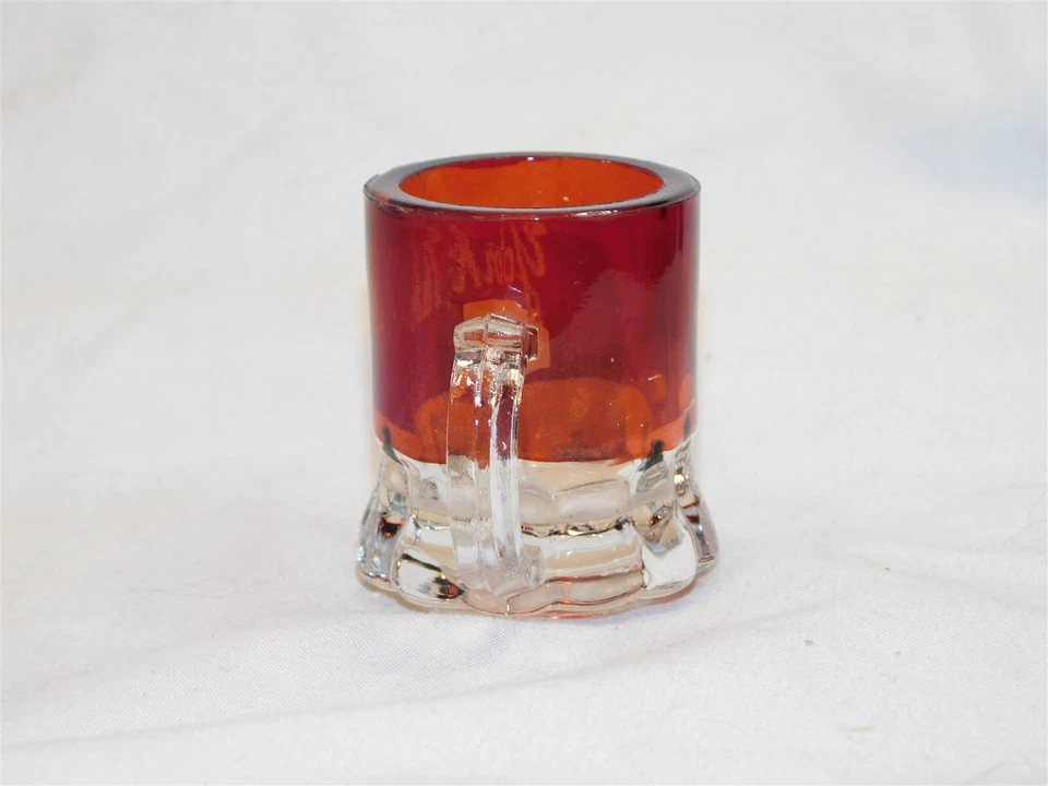 Antique Ruby Stained EAPG Glass Toothpick Holder Shot Glass YORK NEBR SOUVENIR - Image 4 of 4