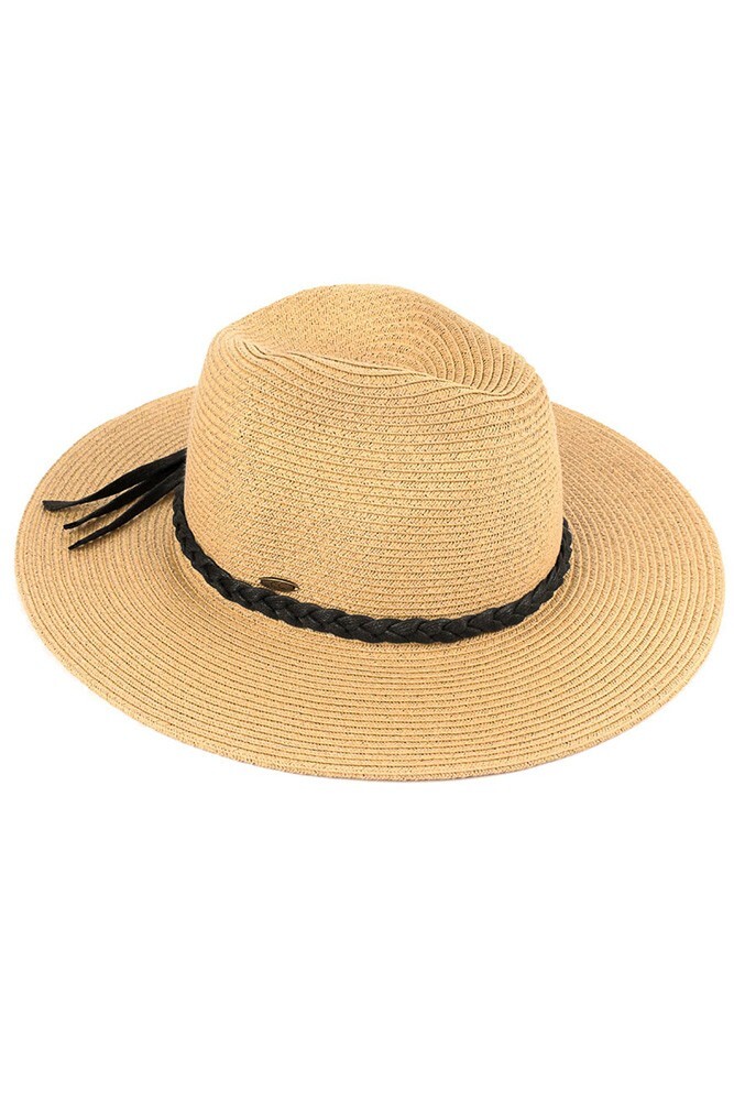 C.C Exclusive Women's Straw Panama Sun hat with Tied Ribbon Band Trim