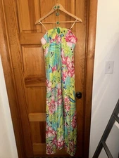 Lilly Pulitzer Claudie Silk Maxi Dress Schnooner Blu Land Escape Size 8
