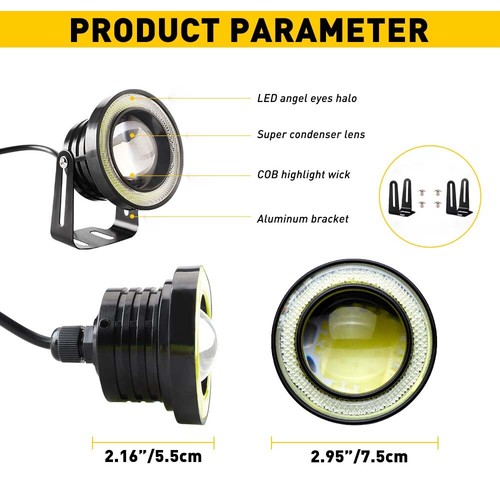 2x White 3" LED Fog Light Lamp Projector Angel Halo Eye Ring Light White 6000K - Picture 2 of 23
