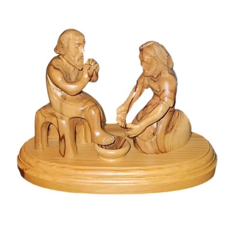 Bethlehem Olive Wood FigureJesus Washing of the Feet Peter Carved Statue