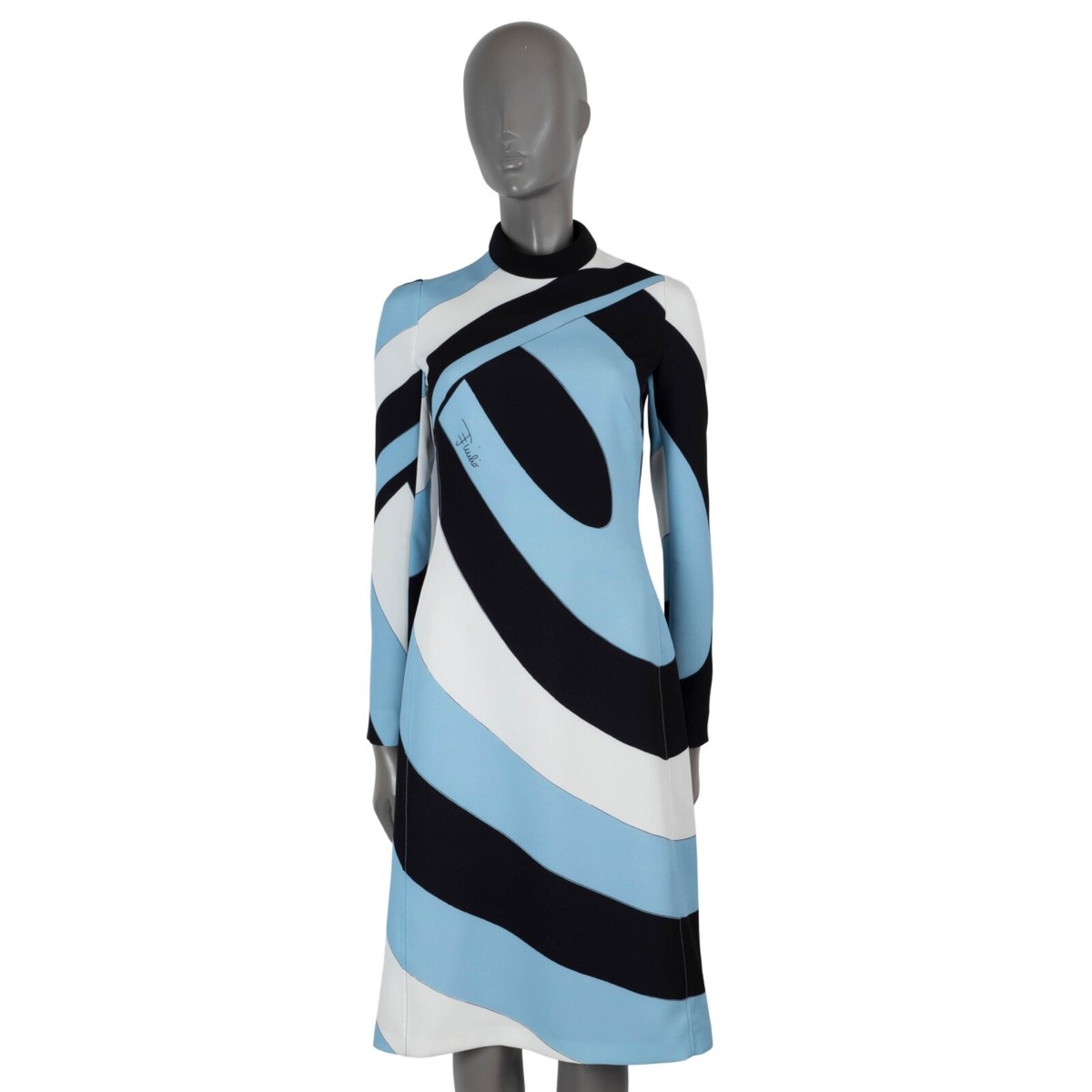 70421 auth EMILIO PUCCI light blue black white 2024 IRIDE CREPE
