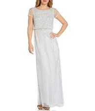 Adrianna Papell Beaded Short Sleeve Boat Neck Blouson Gown sz 4 Serenity  299