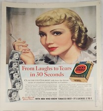 1938 Lucky Strike Cigarettes Vintage Ad Claudette Colbert from laughs to tears