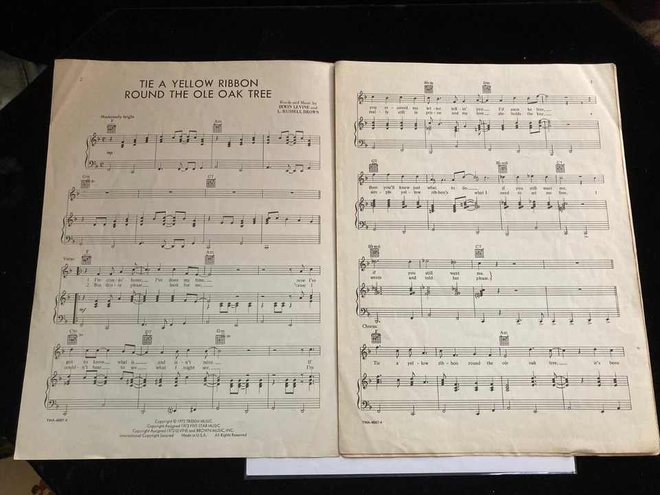 Partituras de colección “TIE A YELLOW RIBBON” de Dawn con Tony Orlando 1973 Foto 3 de 3