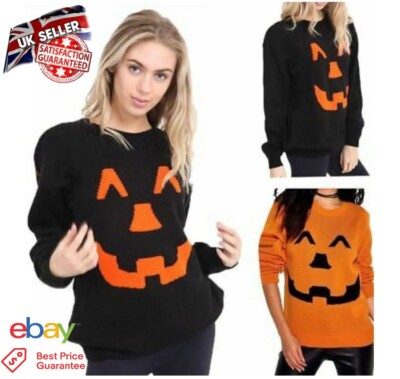 Ladies Women's Pumpkin Halloween Jumper Costume Long Sleeve Knitted Sweater  Tops UK