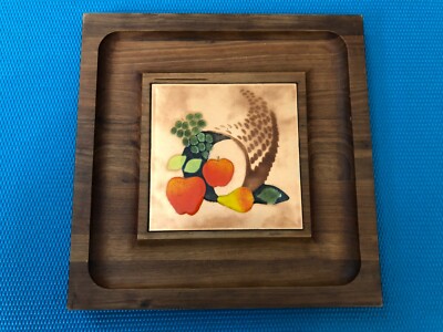 Vintage Ernest John Mid Century Modern Cheese Board Tray Walnut & Enamel, 11 3/4