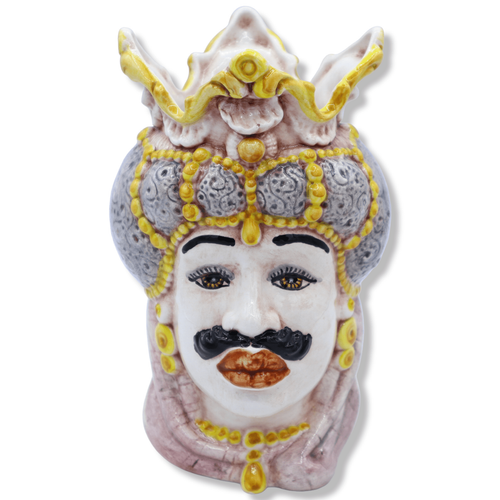 Couple Têtes De Moro en Céramique Caltagirone Avec Couronne Et Turban, H 18 CM - Photo 4 sur 9