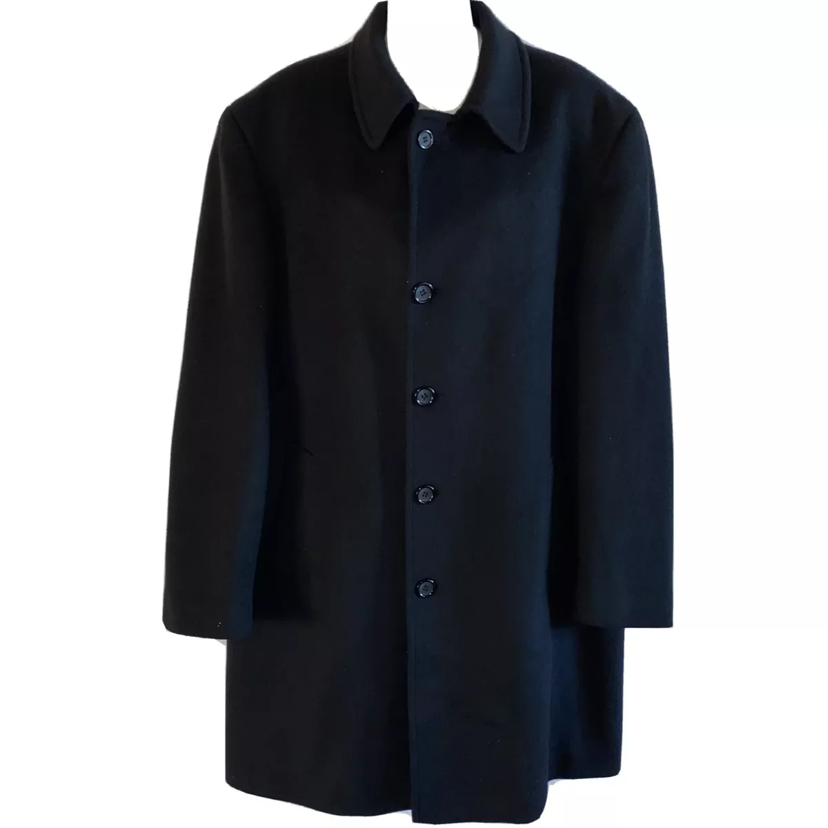 Chaps Ralph Lauren Overcoat Mens 42R Black Wool Blend Button Front