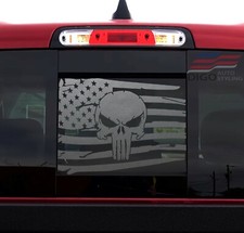 2009 - 2024 Dodge Ram Back Middle Window Distressed Punisher American Flag Decal