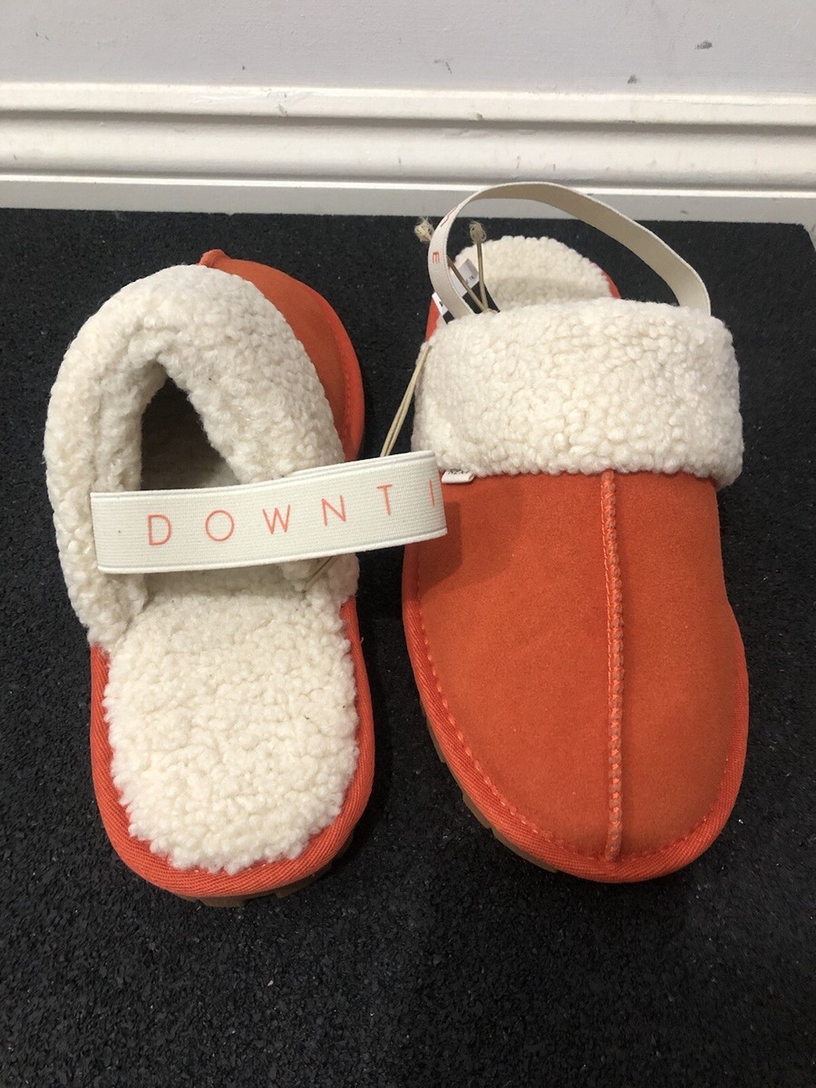 Next Suede Leather Borg Lined Slingback Slippers Shoes In Orange