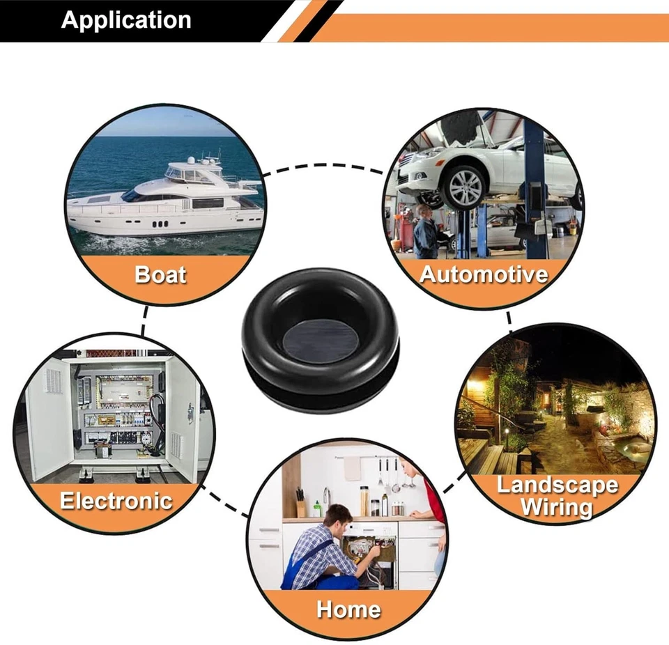 Surtido de 200 tapones de orificio de goma negros para carrocería automática y chapa metálica, cabezal empotrado Foto 3 de 4