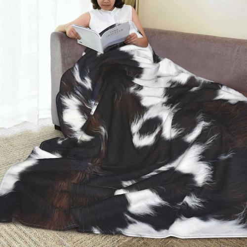 Cow Fleece Throw Blanket Soft Black and White Cowhide Flannel Plush Lightweight - Picture 8 of 12