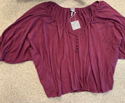 BOBI LOS ANGELES ~ New! Wine 3/4 Dolman Sleeve V-Neck Soft CottonKnit Top NWT XL