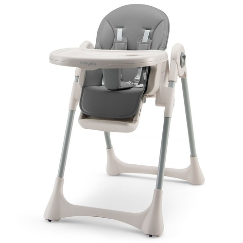 Baby High Chair Folding Baby Dining Chair w/ Adjustable Height & Footrest Gray